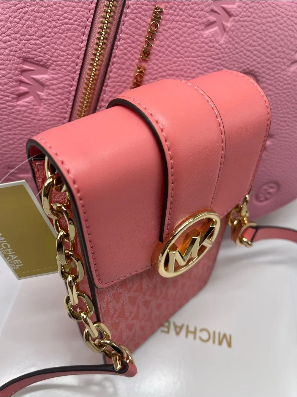 Michael Kors Carmen Small NS Phone Xbody Crossbody Bag Grapefruit NWT